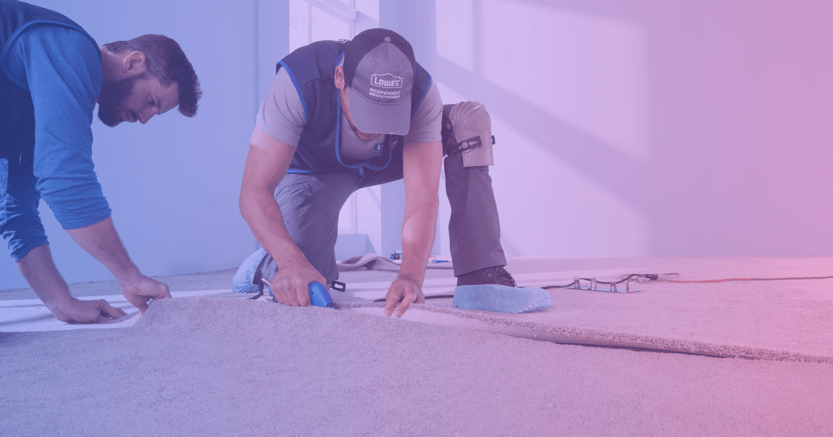 Carpet installation in progress in residential room