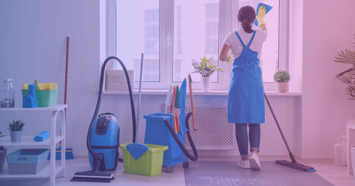 Cleaning service team working in commercial space