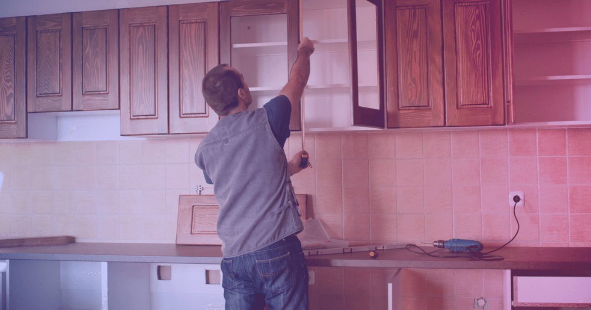 Kitchen cabinet and counter installation in progress